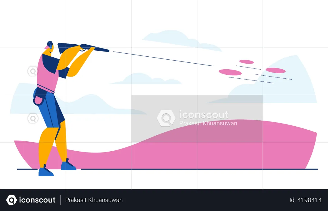 Male shooter Trap Shooting aiming with gun  Illustration