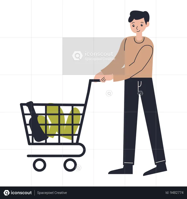 Male shopping with trolley  Illustration