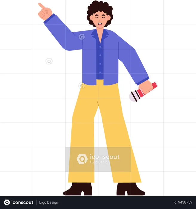Male Singer Holding Microphone And Dancing  Illustration