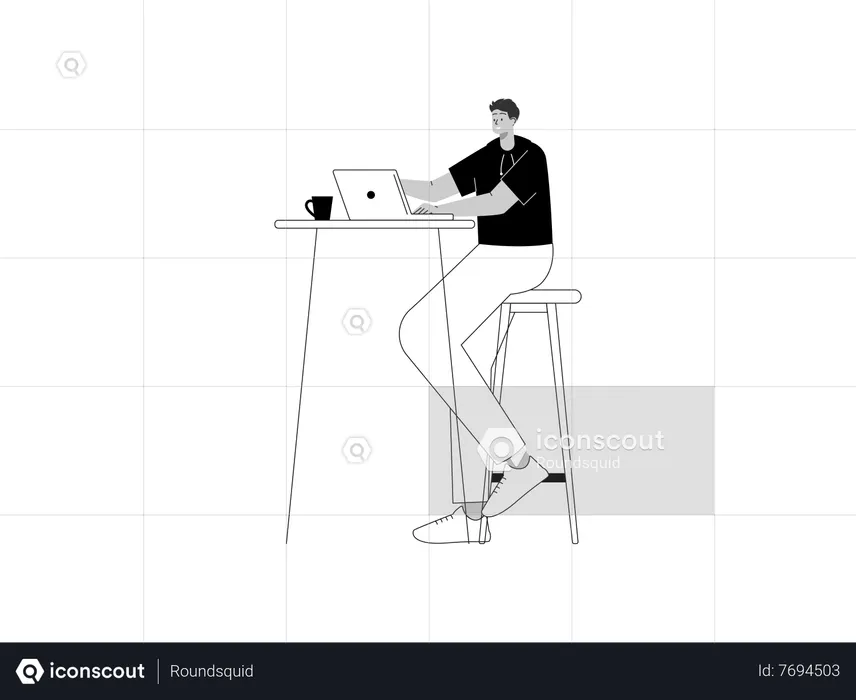 Male sitting on chair and using laptop  Illustration