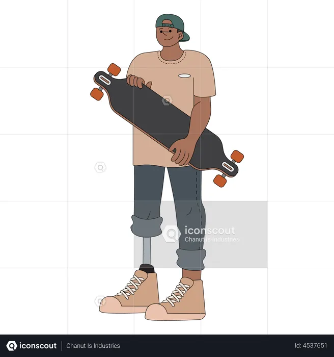 Male skateboarder with leg prothesis  Illustration