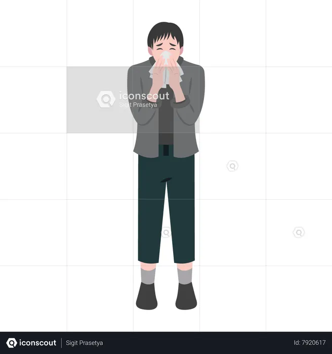 Male Sneezing With Runny Nose  Illustration