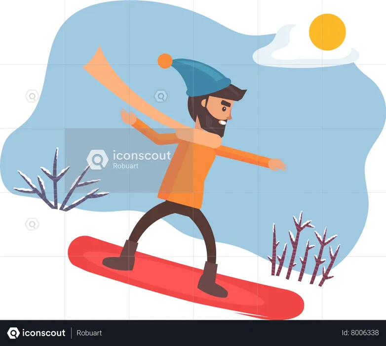 Male Snowboarding by Downhill  Illustration
