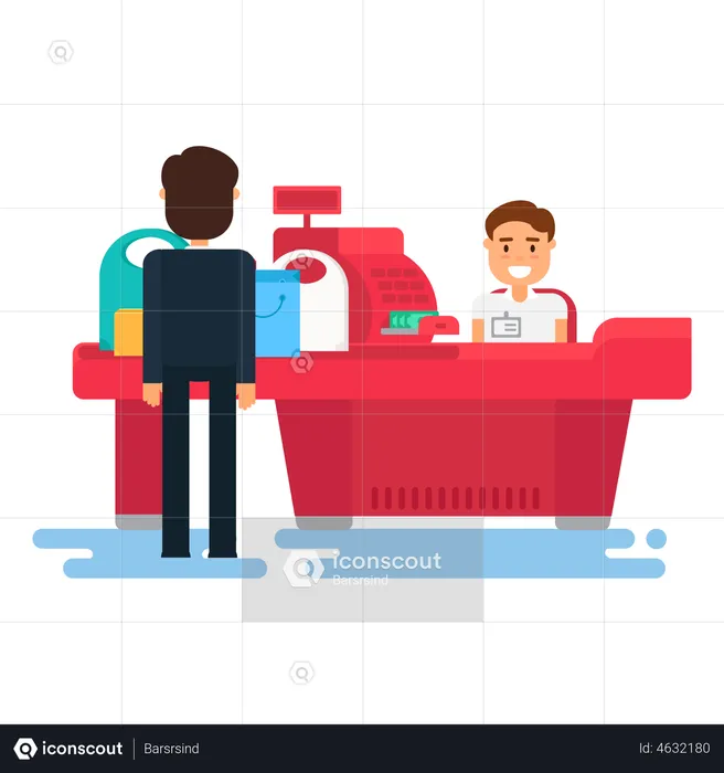 Male standing at cashier counter  Illustration