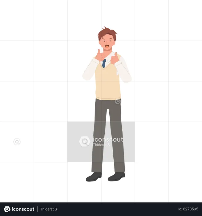 Male student giving thumbs up  Illustration