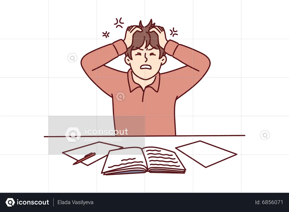 Male student having study stress  Illustration