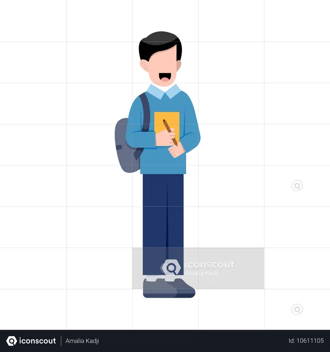 Male student holding book  Illustration