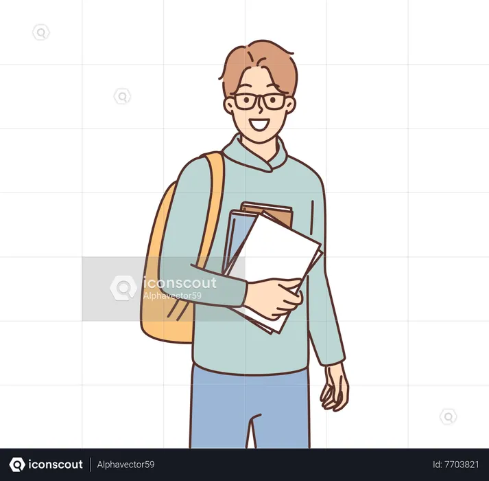 Male Student holding books  Illustration