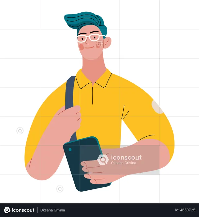 Male student holding smartphone  Illustration