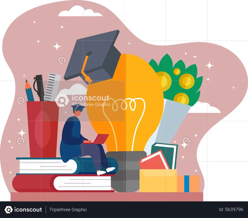 Male student learning for graduation  Illustration