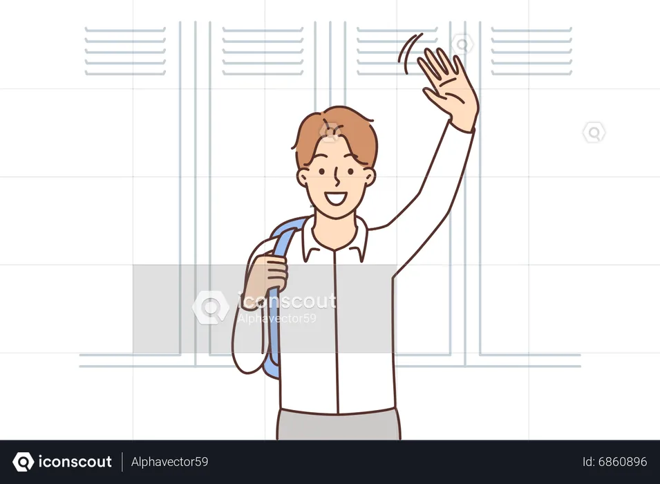 Male student raising hand  Illustration