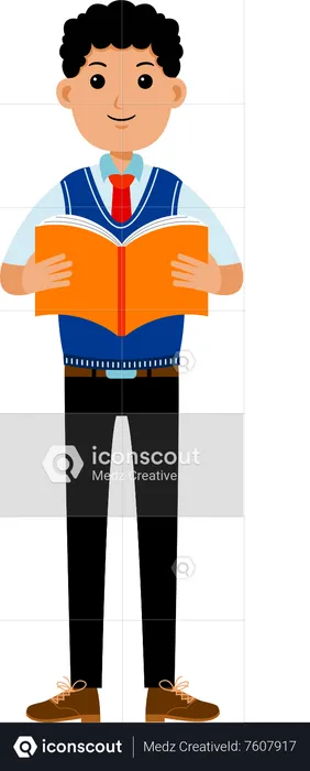 Male Student Reading Book  Illustration