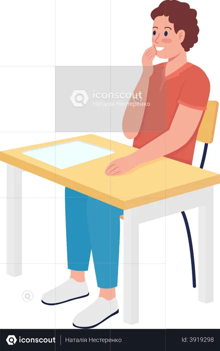 Male student sitting on bench  Illustration