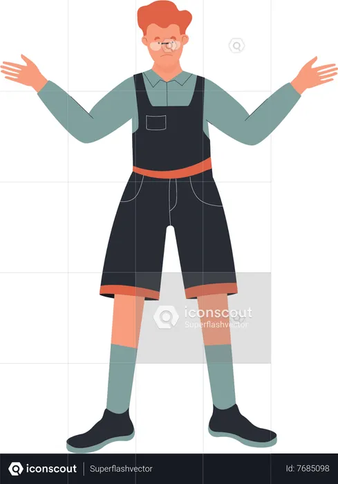Male student with wide open hands  Illustration
