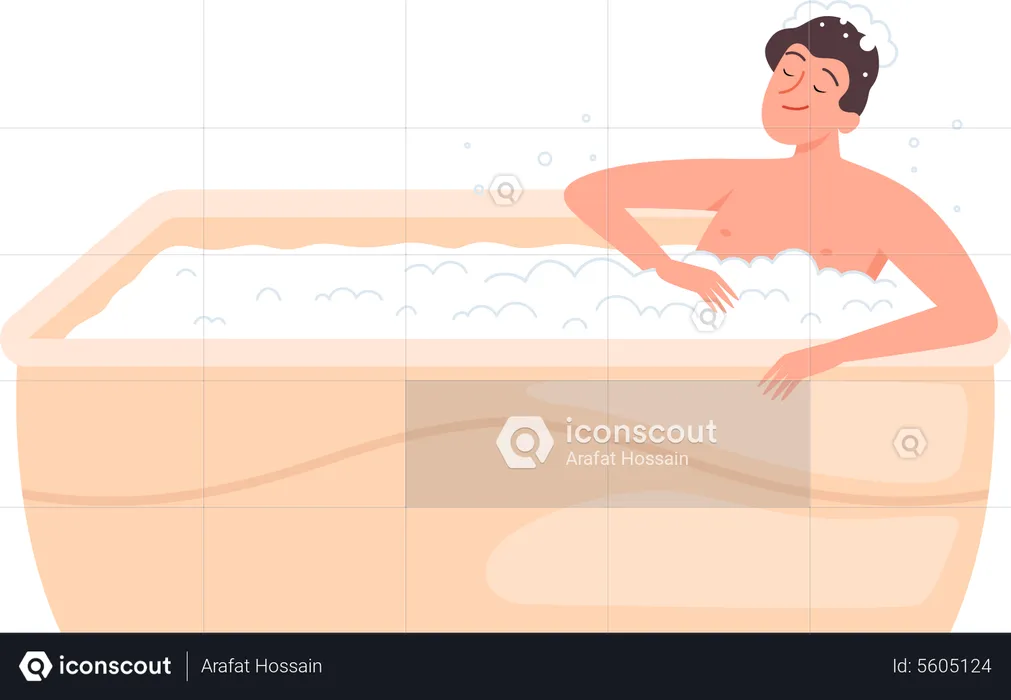 Male Taking Bathing  Illustration