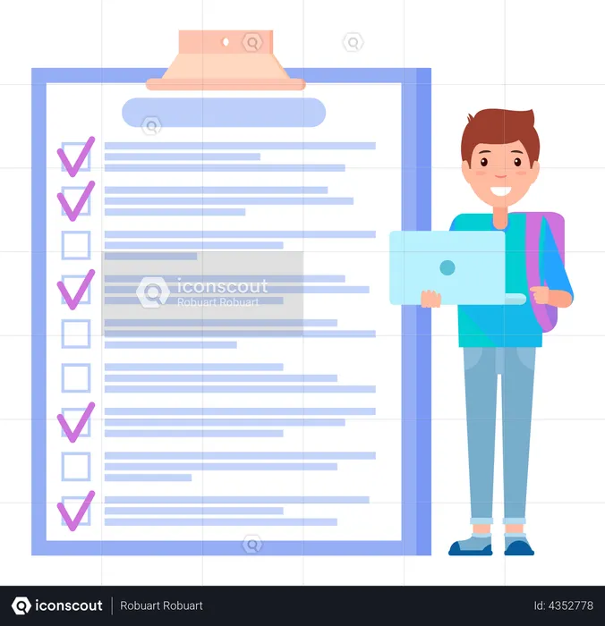 Male task planner program works with checklist  Illustration