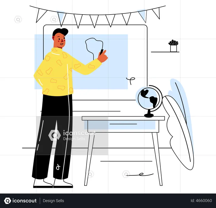 Male teacher explaining geography lesson in classroom  Illustration