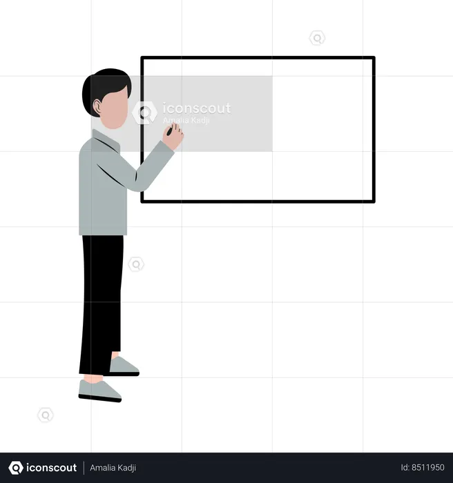 Male teacher is explaining chapter stepwise on blackboard  Illustration
