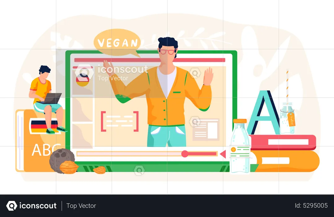 Male teacher teaching about vegan milk products  Illustration