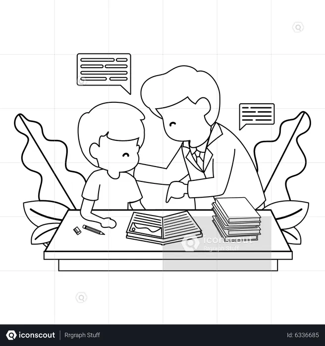 Male Teacher teaching boy  Illustration