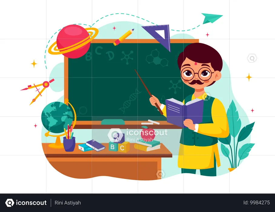 Male teacher teaching science in class  Illustration