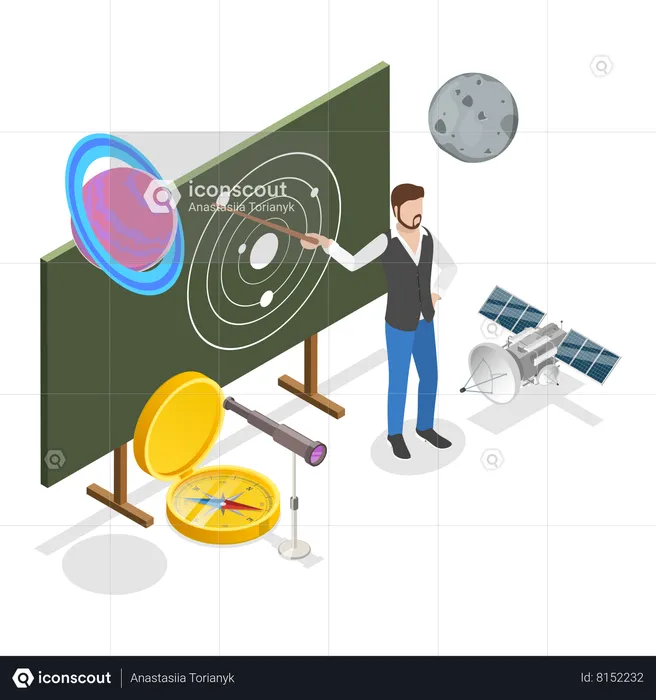 Best Male Teacher Teaching Solar System Illustration Download In Png