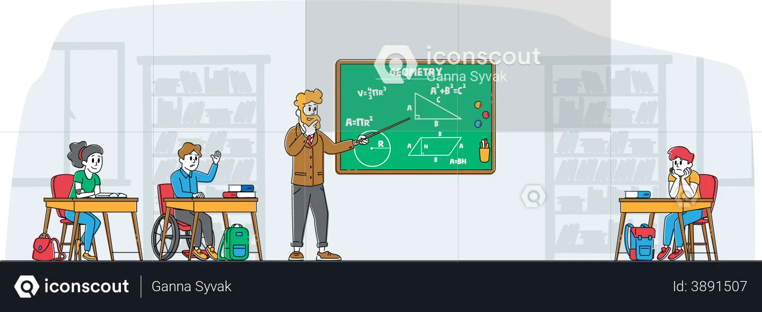 Male Teacher Teaching Students in Geometry Class  Illustration