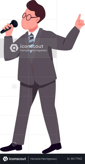 Male television presenter with handheld microphone  Illustration