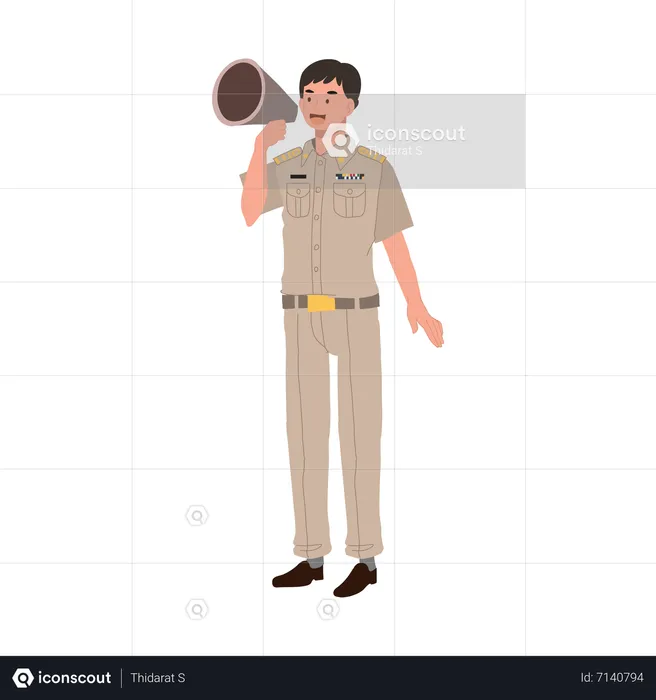 Male Thai government officer using megaphone  Illustration