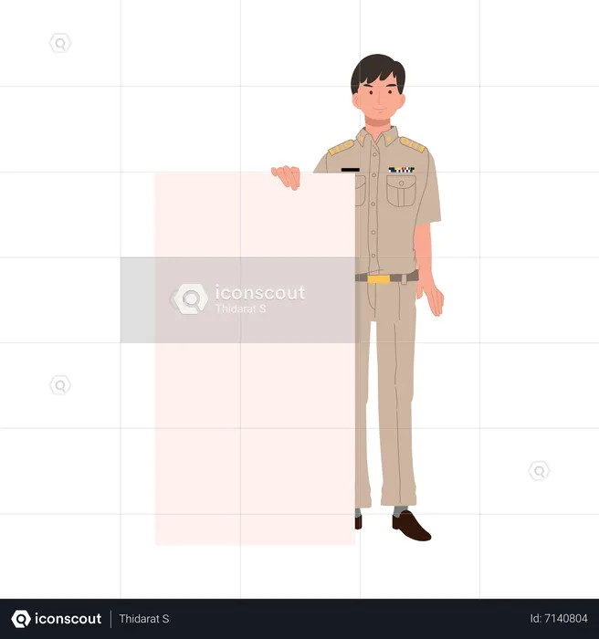 Male Thai government officer with blank placard  Illustration