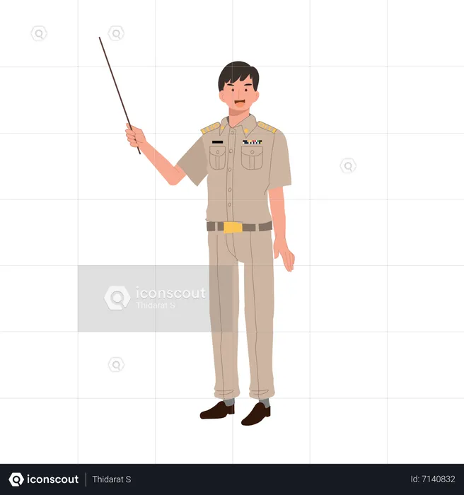 Male Thai government officers holding pointer stick  Illustration