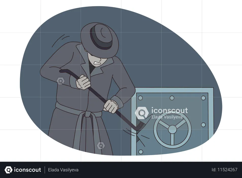 Male thief break vault for money robbery  Illustration