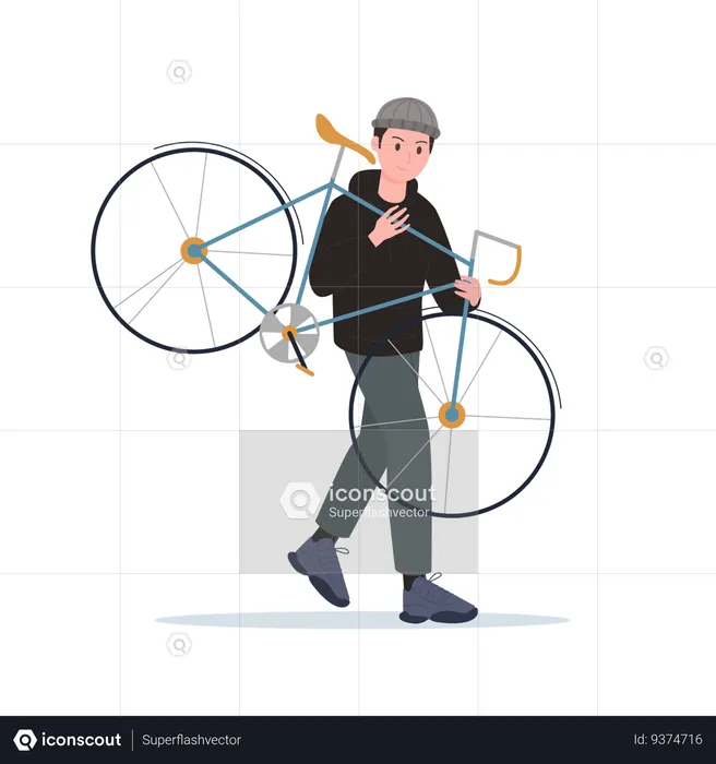 Male thief stealing bicycle  Illustration