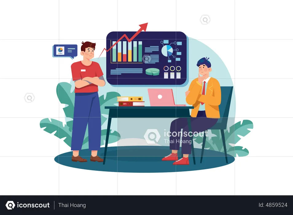 Male thinking about business strategy  Illustration