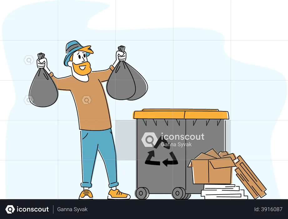 Male Throw Garbage into Recycling Container  Illustration