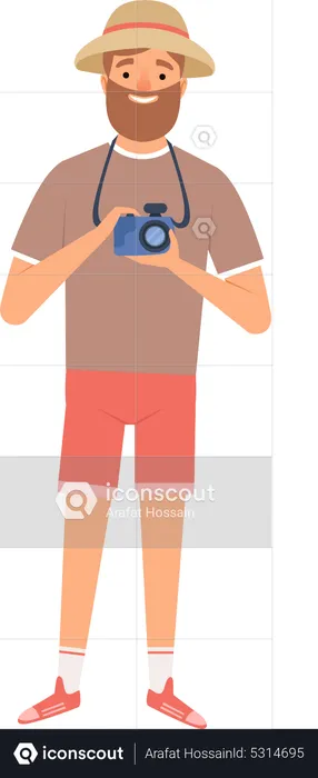 Male tourist clicking photo  Illustration