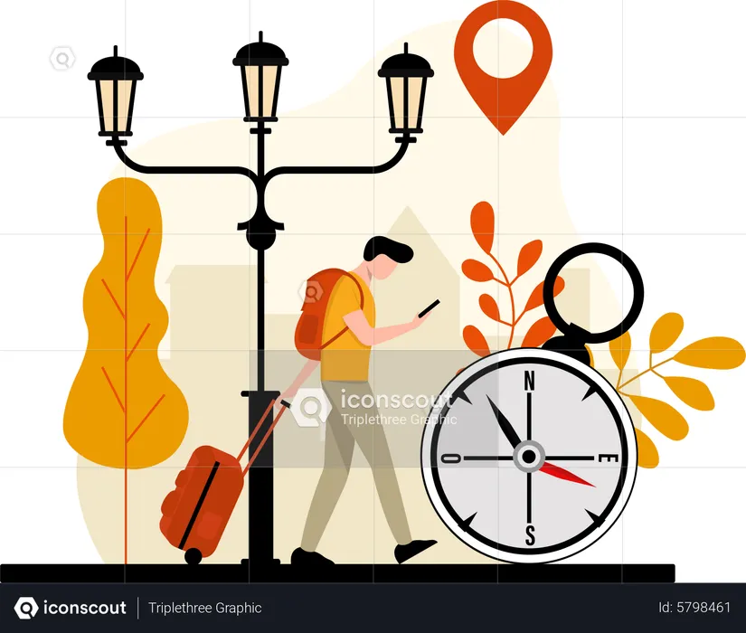 Male tourist finding destination  Illustration