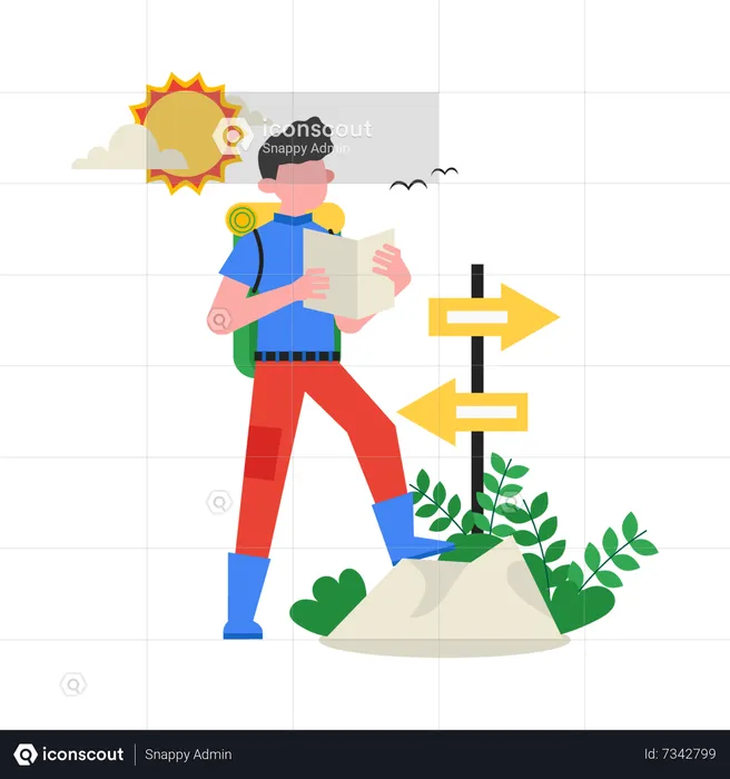Male tourist finding direction  Illustration