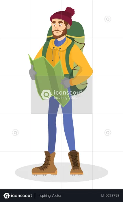 Male tourist finding location using map  Illustration