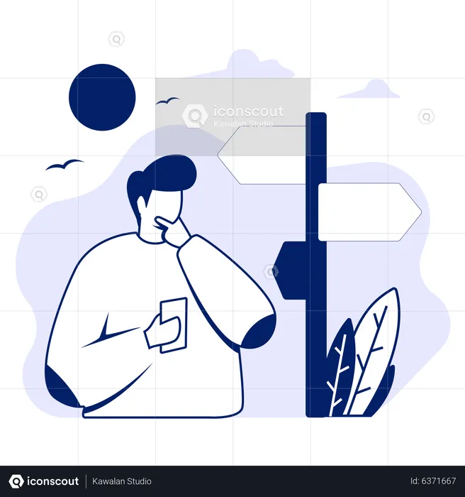 Male tourist finding travel location  Illustration