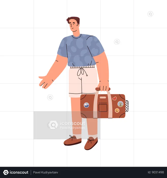 Male tourist going on trip  Illustration