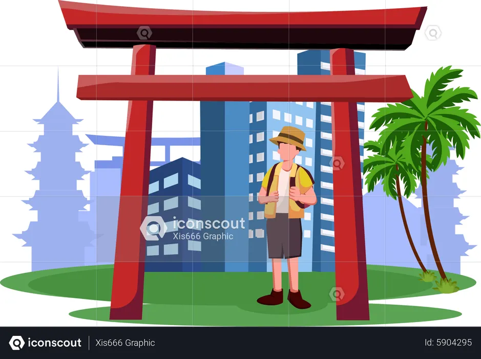 Male tourist going to Holiday in Japan  Illustration