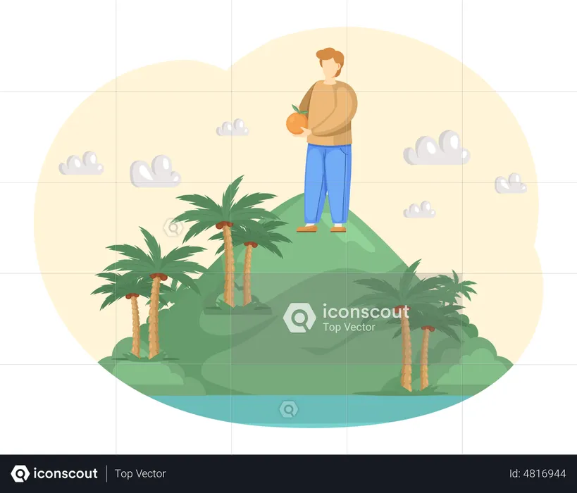 Male tourist holding jeju island fruit  Illustration