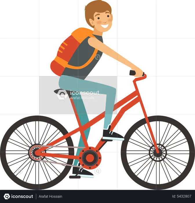 Male tourist riding bicycle  Illustration