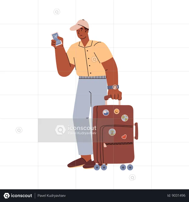 Male tourist waiting for flight  Illustration