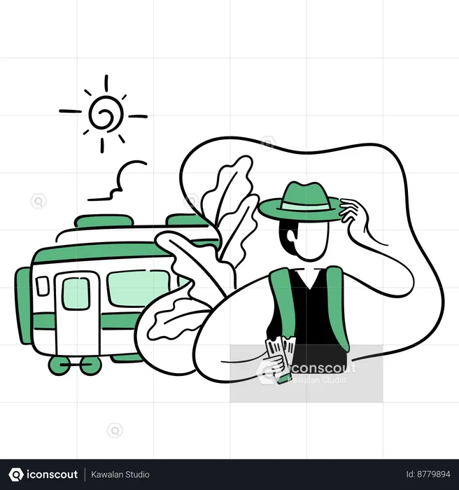 Male tourist waiting for train  Illustration