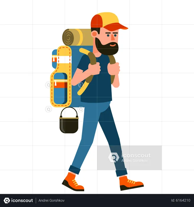 Male Tourist With Backpack  Illustration