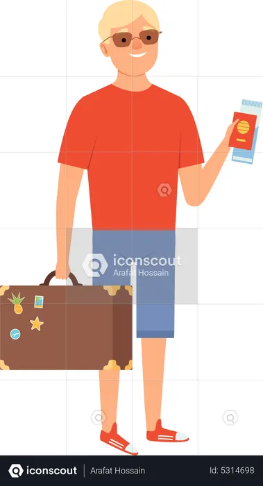 Male tourist with suitcase  Illustration