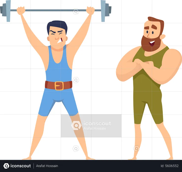 Male trainer training boy at gym  Illustration