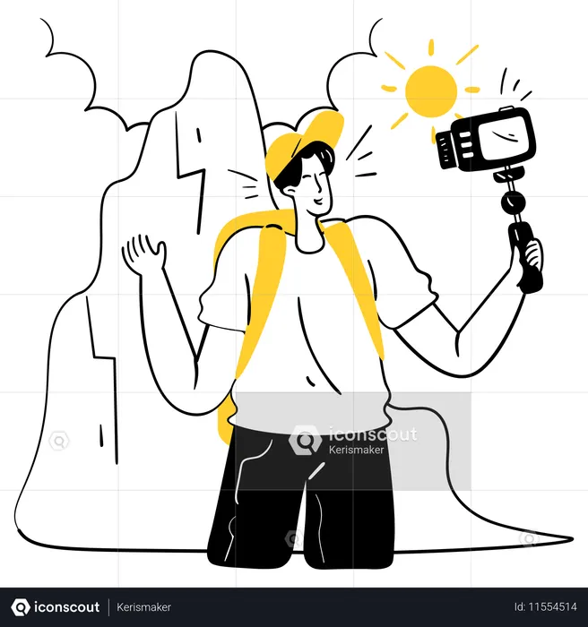 Male Travel Vlogging making travel content video Logo Illustration